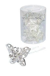 Stone Hair Pin 20/jar Silver - Jar  Butterfly