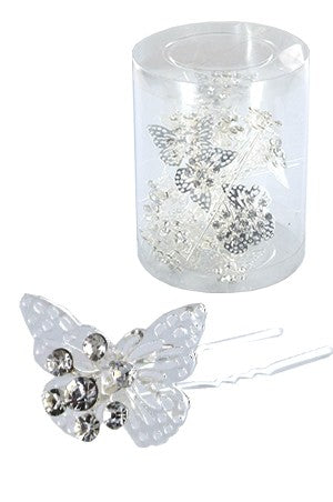 Stone Hair Pin 20/jar Silver-  Butterfly