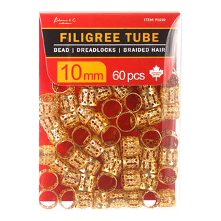 KIM & C Filigree Tube Gold Bead Pack of 60, 10mm