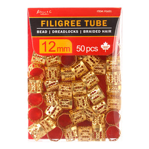 KIM & C Filigree Tube Gold Bead Pack of 50, 12mm