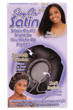 Stay on Satin Drawstring Bonnet Black